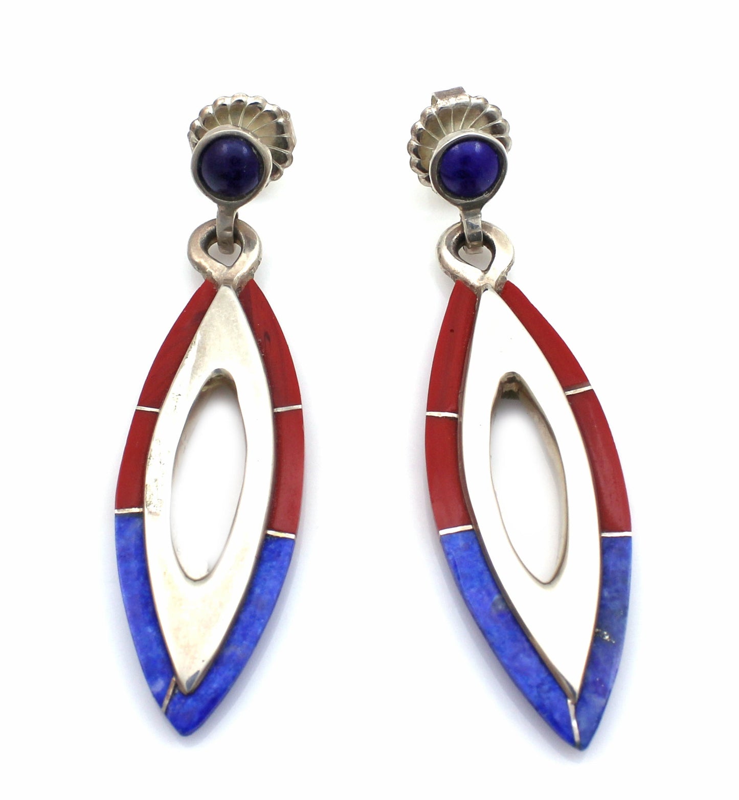 Long Double “V” Edge Inlay Earrings-Jewelry-Ben Nighthorse-Sorrel Sky Gallery