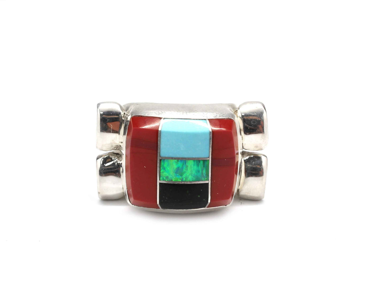 Square Top Inlay Double Horse Nails Ring