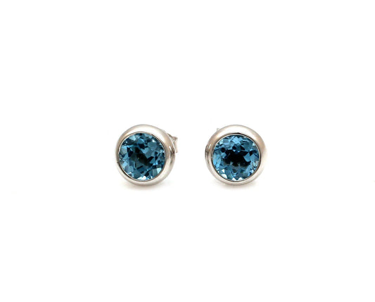Blue Topaz White Gold Stud Earrings-jewelry-Cherie Dori-Sorrel Sky Gallery