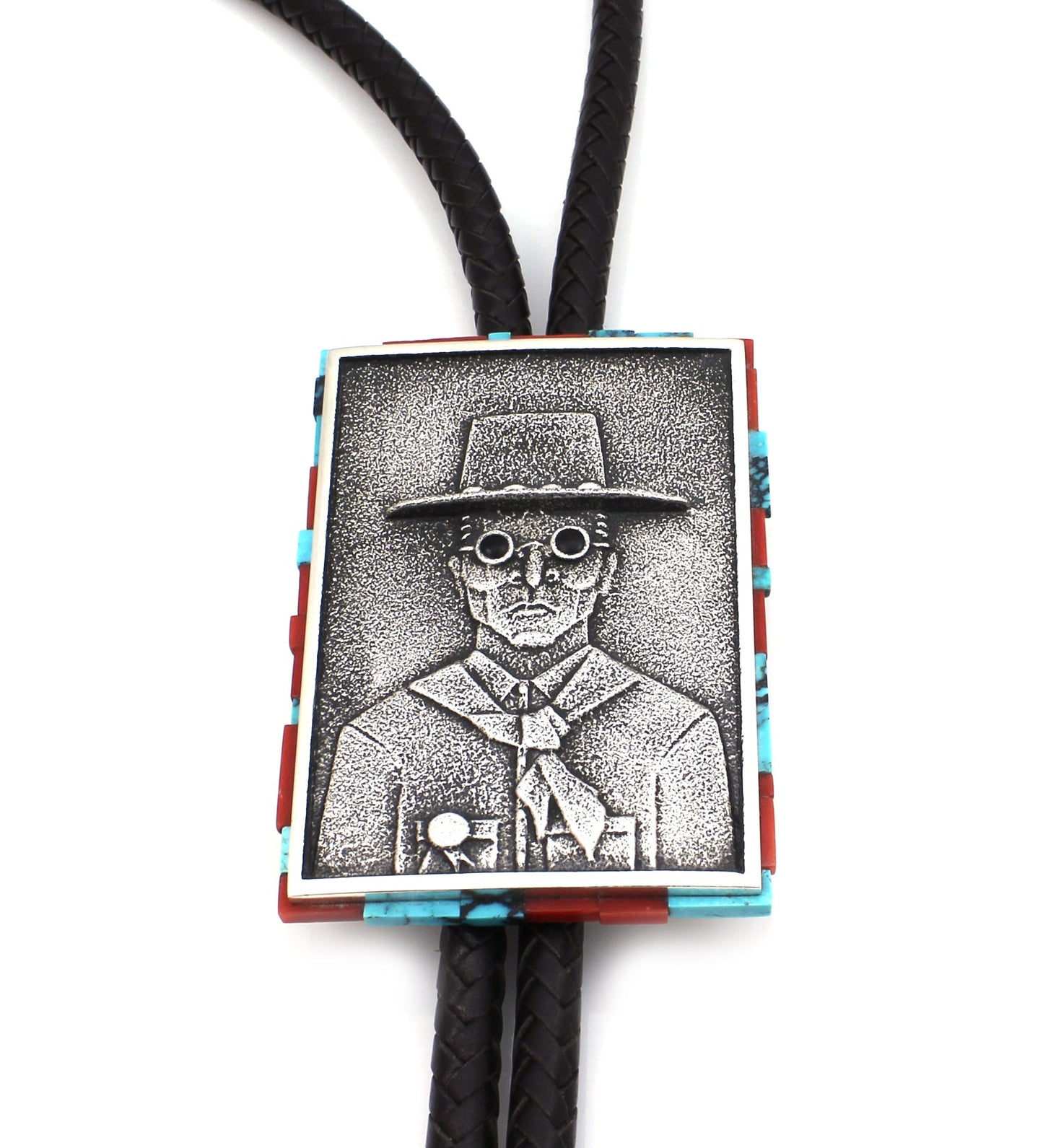 Father Son Collaboration - Crow Indian with Sunglasses Bolo Tie-Jewelry-Darryl Dean & Robert Begay-Sorrel Sky Gallery