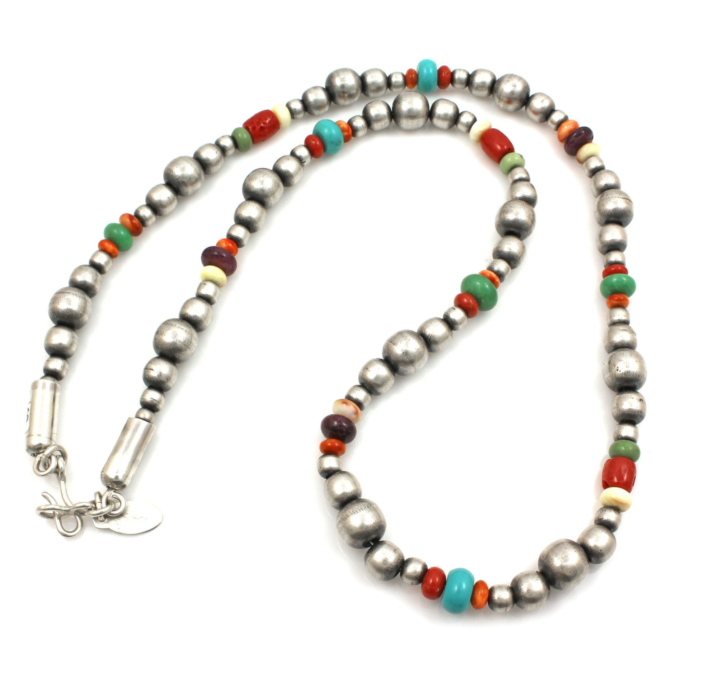 24" Multi Color Silver Bead Necklace-Jewelry-Don Lucas-Sorrel Sky Gallery