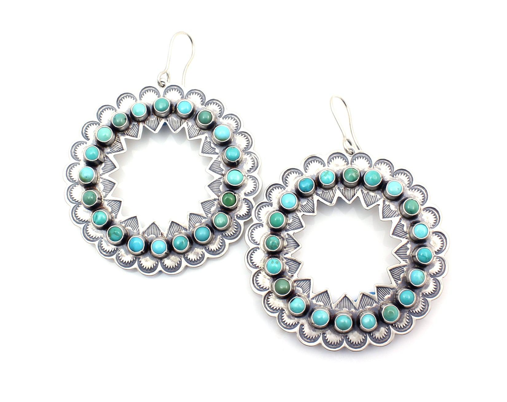 Large Turquoise Circle Earrings-Jewelry-Don Lucas-Sorrel Sky Gallery