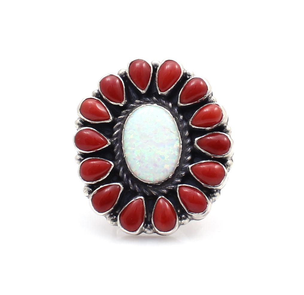 Opal and Red Coral Cluster Ring-Jewelry-Don Lucas-Sorrel Sky Gallery