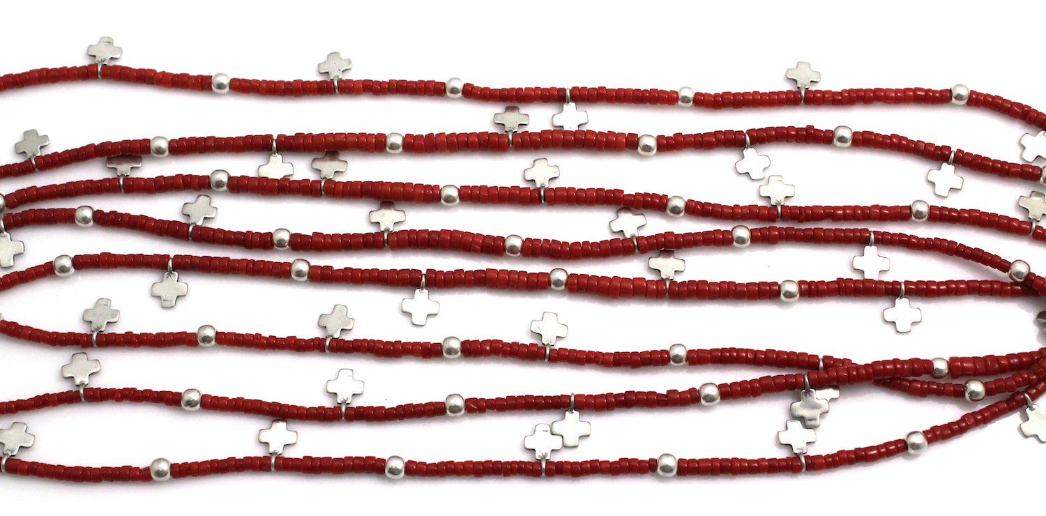 Red Coral 8 Strand Cross Necklace-Jewelry-Don Lucas-Sorrel Sky Gallery