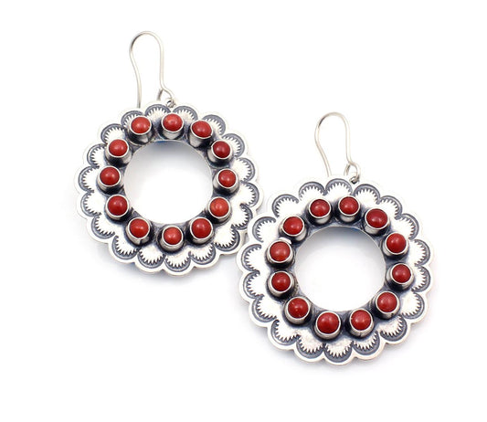 Red Coral Circle Earrings-Jewelry-Don Lucas-Sorrel Sky Gallery
