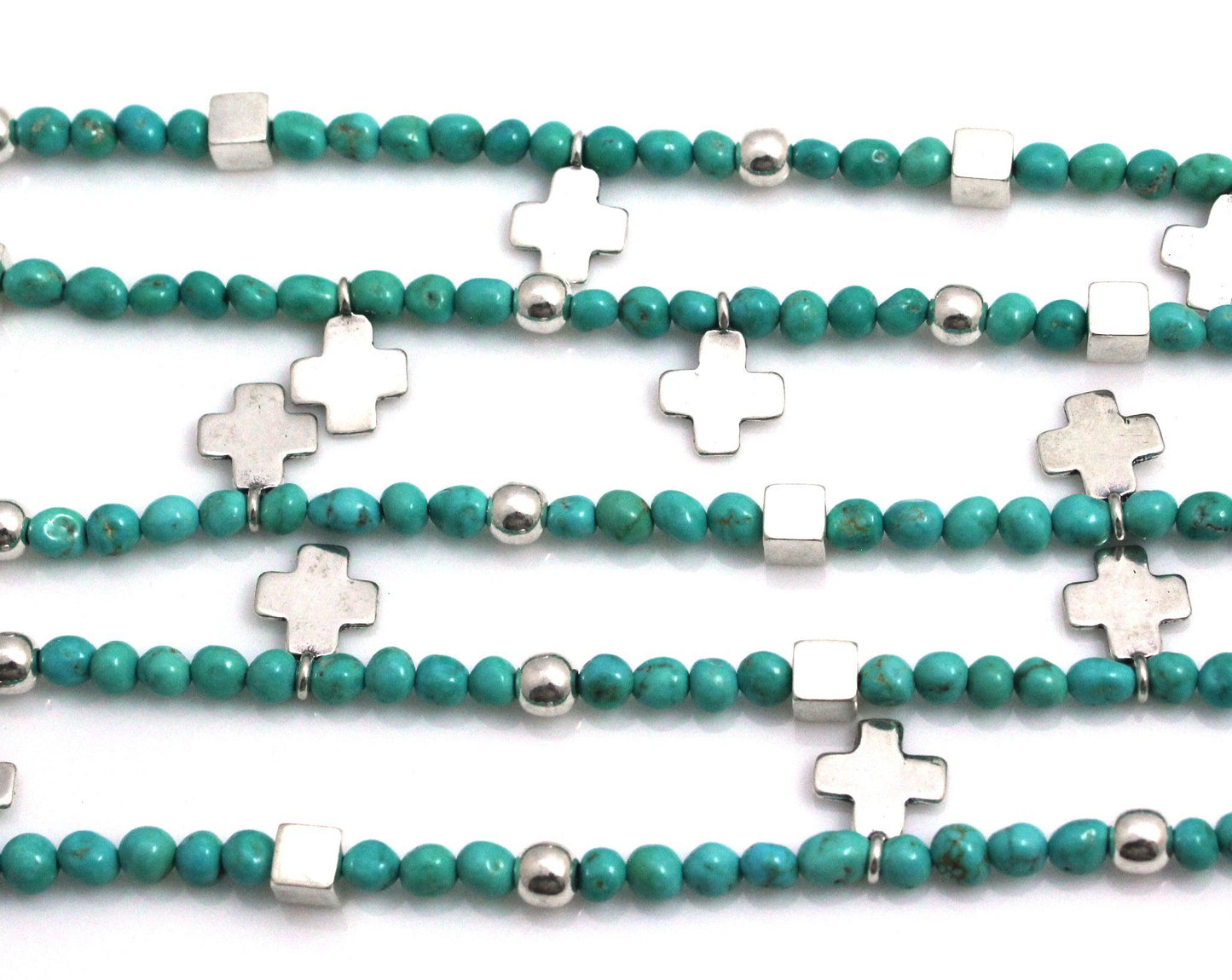 Turquoise 5 Strand Cross Necklace-Jewelry-Don Lucas-Sorrel Sky Gallery