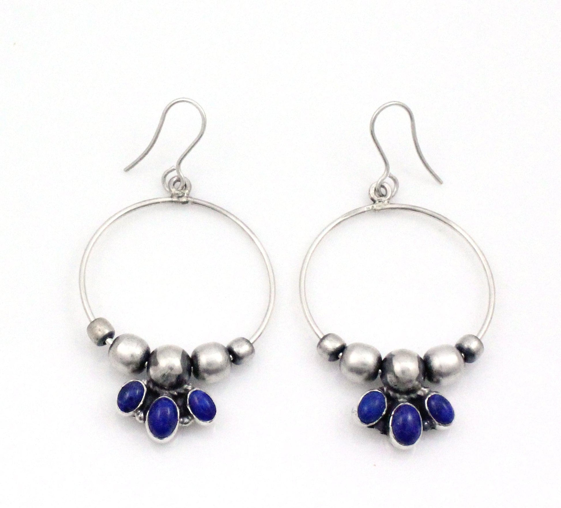 Hoop Earrings with Lapis Accents-jewelry-Don Lucas-Sorrel Sky Gallery