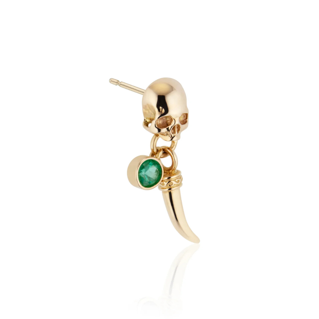 14ct Yellow Gold / Emerald Skull - Tusk Earrings (pair)-Jewelry-Harlin Jones-Sorrel Sky Gallery