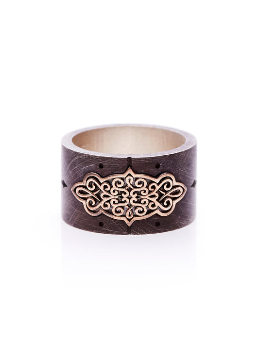 14ct Rose Gold / Oxidized Silver Arabesque Marquies Pattern Ring-jewelry-Harlin Jones-Sorrel Sky Gallery