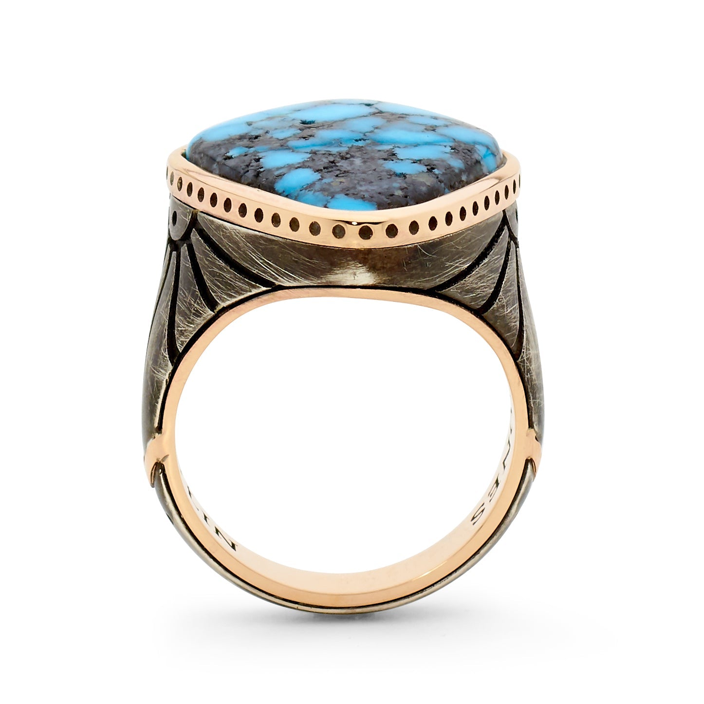 14ct Rose Gold - Oxidized Silver Ithaca-Peak Turquoise Ring-jewelry-Harlin Jones-Sorrel Sky Gallery
