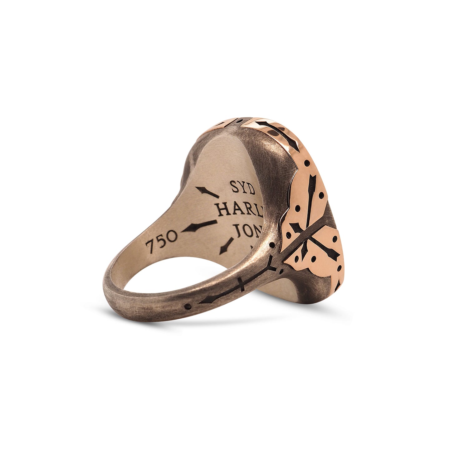 18ct rose gold - Oxidized Silver Cross-Arrow Ring / Kingman Turquoise-jewelry-Harlin Jones-Sorrel Sky Gallery