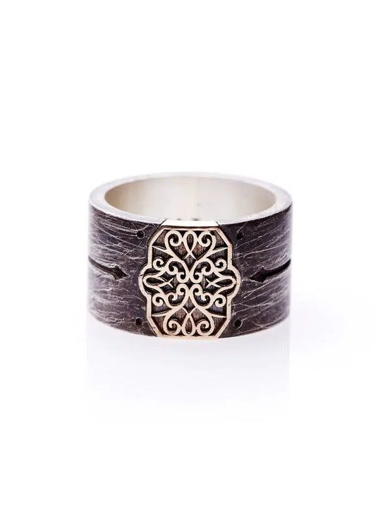 Arabesque Pattern Ring - 14ct Rose Gold & Sterling Silver