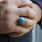 Oxidized Silver Thunderbird Ring / Webbed Kingman Turquoise-jewelry-Harlin Jones-Sorrel Sky Gallery