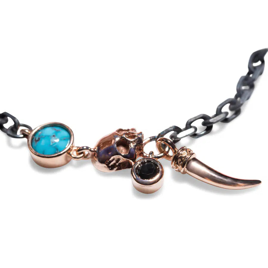 Skull Bracelet with Black Diamond, Turquoise, 14ct (Yellow or Rose) Gold