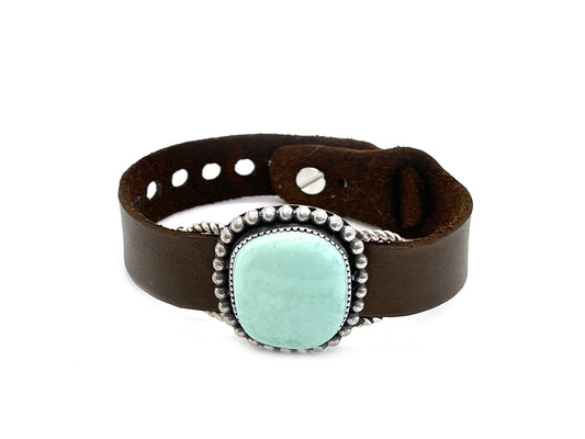 Brown Leather Bracelet with Large Turquoise Stone-jewelry-Jeanette Dale-Sorrel Sky Gallery
