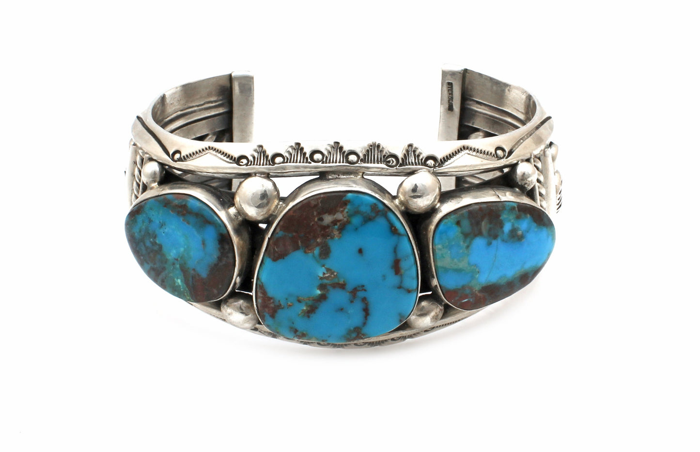 Three Stone Bisbee Turquoise Cuff Bracelet-jewelry-Jeanette Dale-Sorrel Sky Gallery