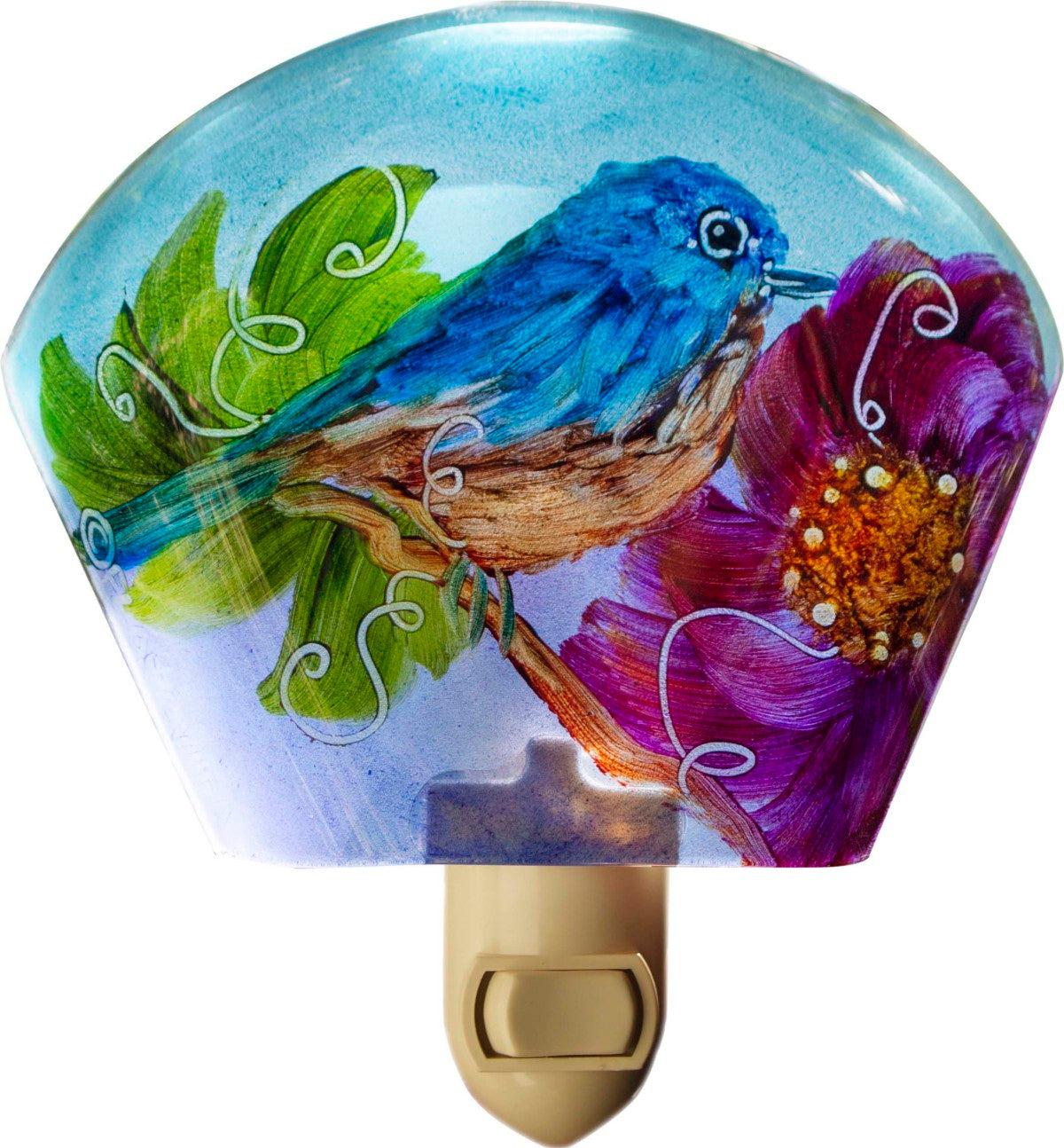 Blue Songbird and Flower Night Light-Sculpture-Jenny Floravita-Sorrel Sky Gallery