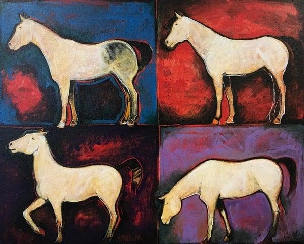Four Crow Warrior Ponies-Painting-Kevin Red Star-Sorrel Sky Gallery