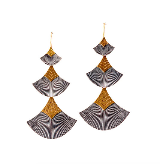 Triple Fan Link Earrings-Jewelry-Maria Samora-Sorrel Sky Gallery