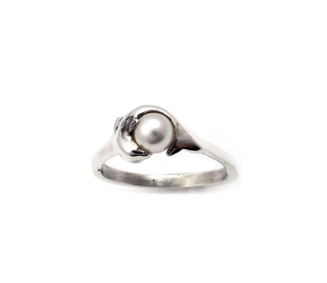 Silver Dolphin Ring with Pearl-Jewelry-Michael Tatom-Sorrel Sky Gallery