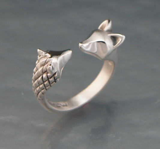 Silver Fox and Hedgehog Ring-Jewelry-Michael Tatom-Sorrel Sky Gallery