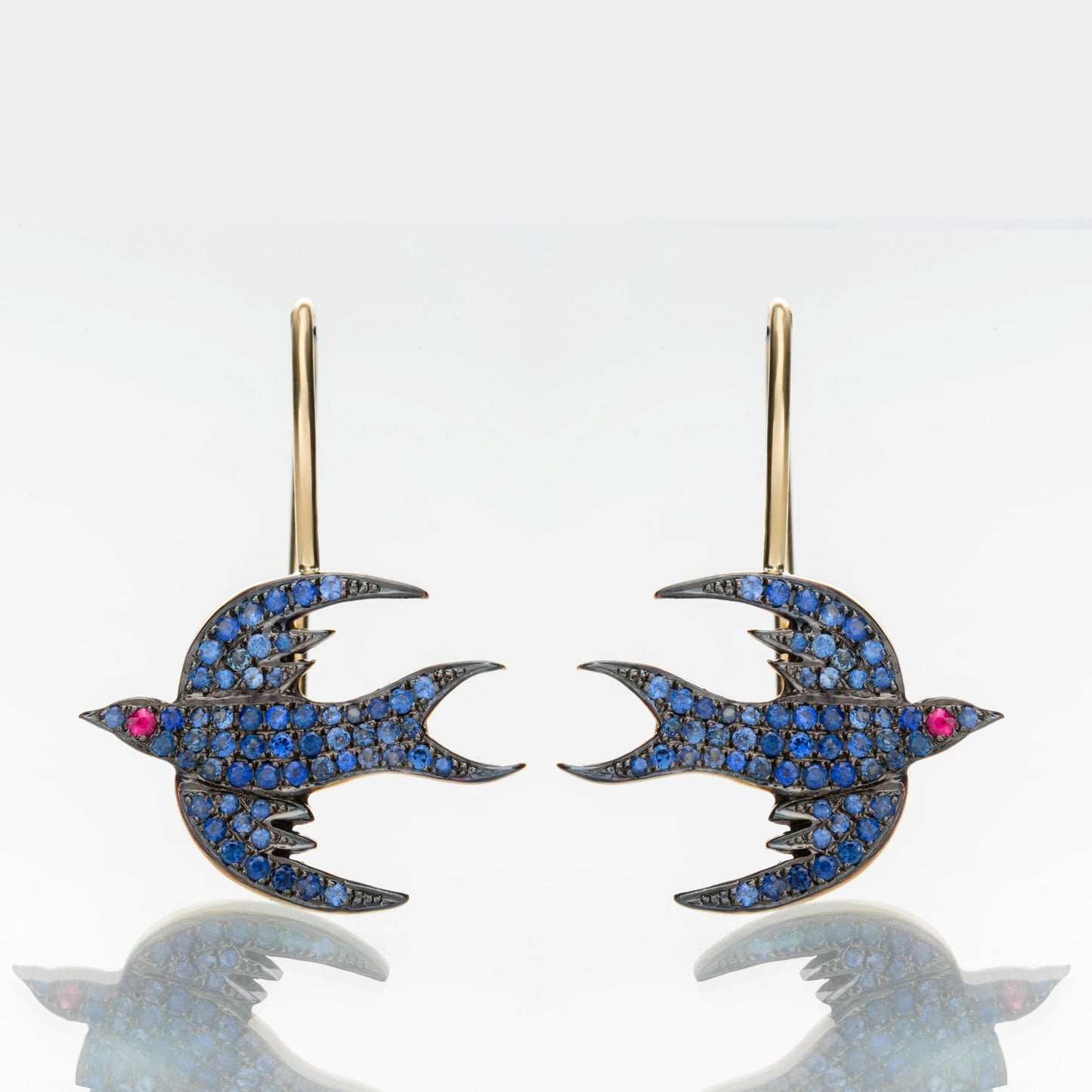 18K Gold And Sapphires Bird Earrings-Jewelry-Nayla Shami-Sorrel Sky Gallery