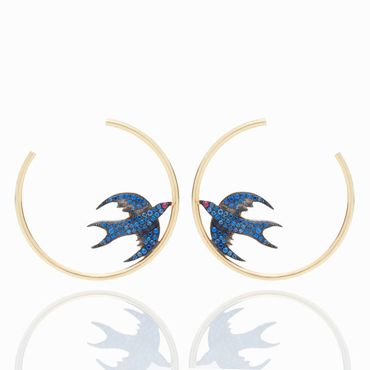 18K Gold Bird Hoop Earrings-Jewelry-Nayla Shami-Sorrel Sky Gallery