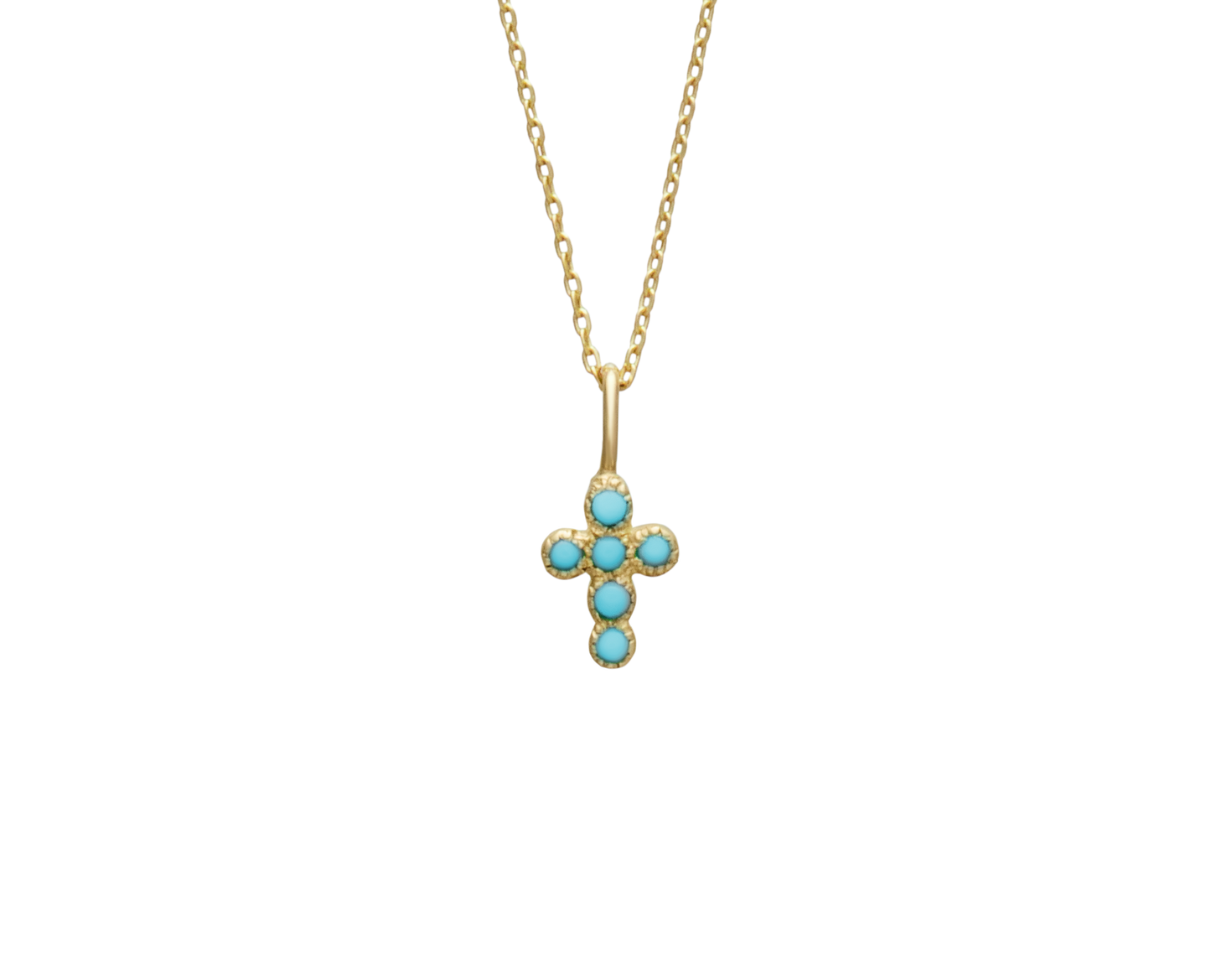 Sleeping Beauty Turquoise Baby Cross Necklace-Jewelry-Nayla Shami-Sorrel Sky Gallery