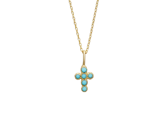 Sleeping Beauty Turquoise Baby Cross Necklace-Jewelry-Nayla Shami-Sorrel Sky Gallery