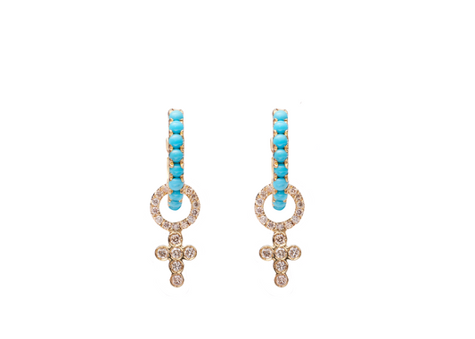 Turquoise Hoops with Diamond Cross Charms-Jewelry-Nayla Shami-Sorrel Sky Gallery