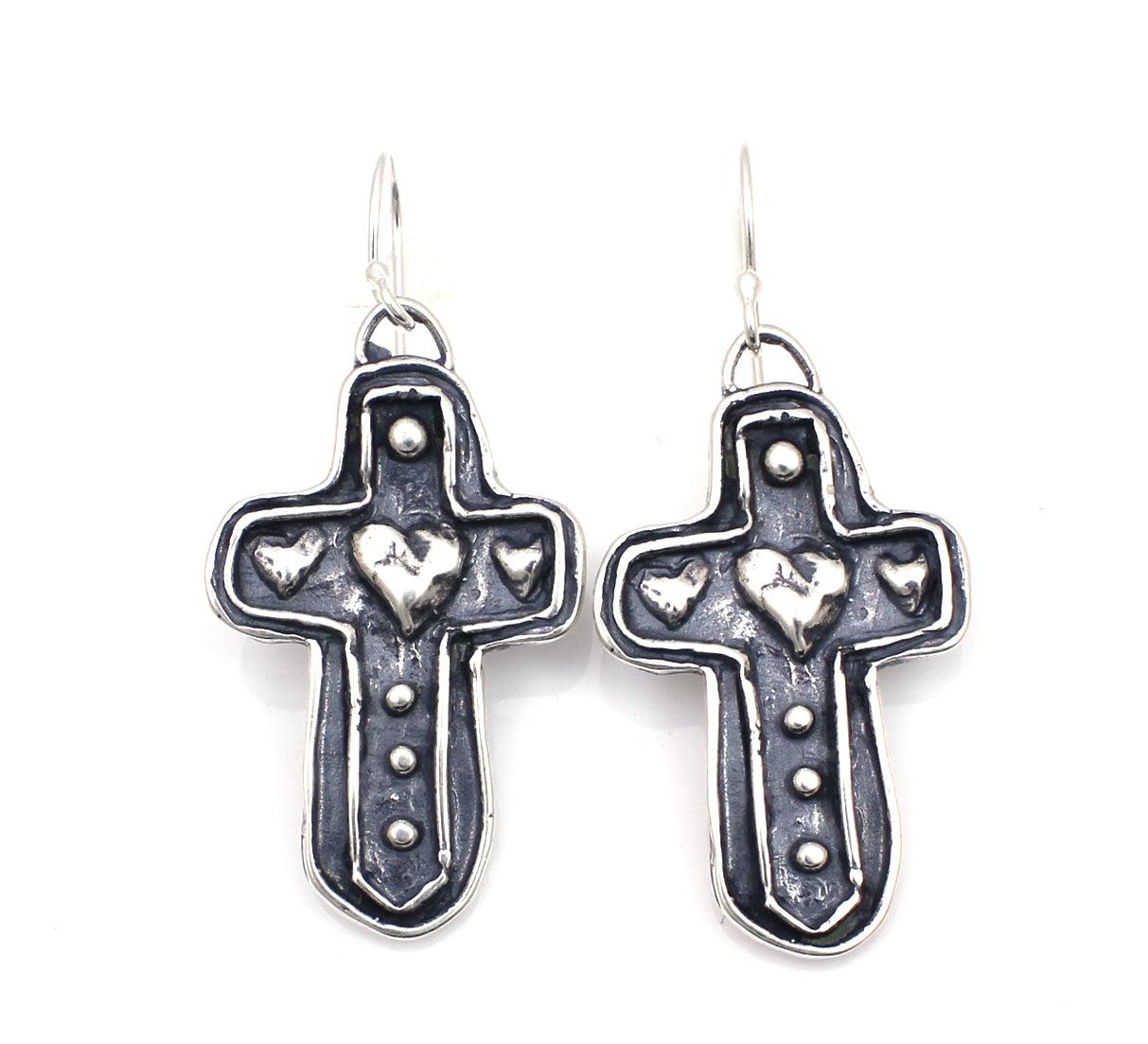 Crosses and Hearts Dangle Earrings-Jewelry-Pam Springall-Sorrel Sky Gallery