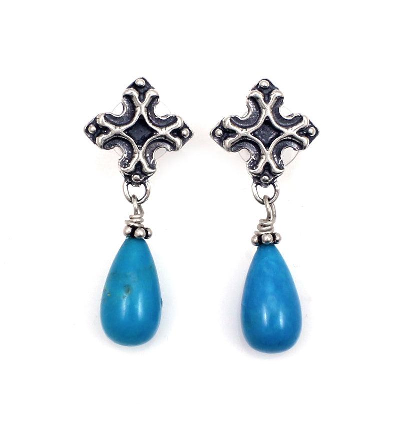 Nakozari Turquoise and Cross Stud Earrings-Jewelry-Pam Springall-Sorrel Sky Gallery