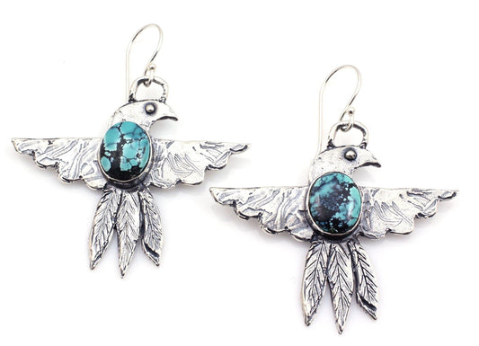 Spiderweb Turquoise Thunderbird Earrings-Jewelry-Pam Springall-Sorrel Sky Gallery