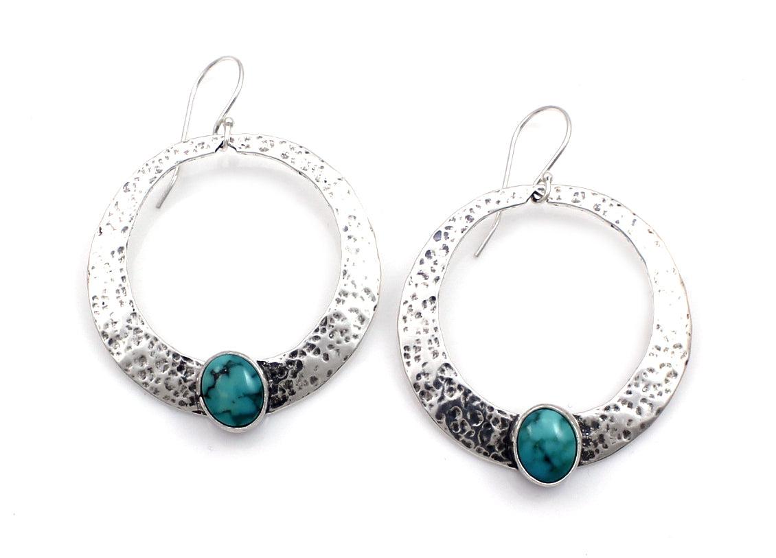 Turquoise Hammered Round Earrings-Jewelry-Pam Springall-Sorrel Sky Gallery
