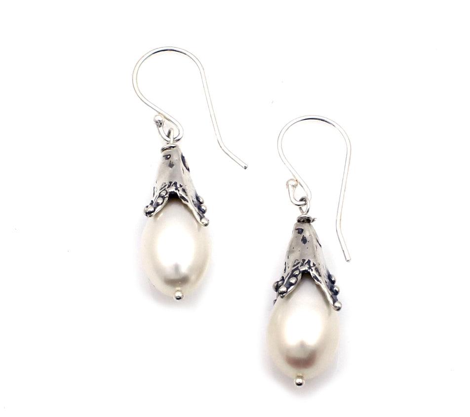 White Pearl Snowdrop Earrings-Jewelry-Pam Springall-Sorrel Sky Gallery