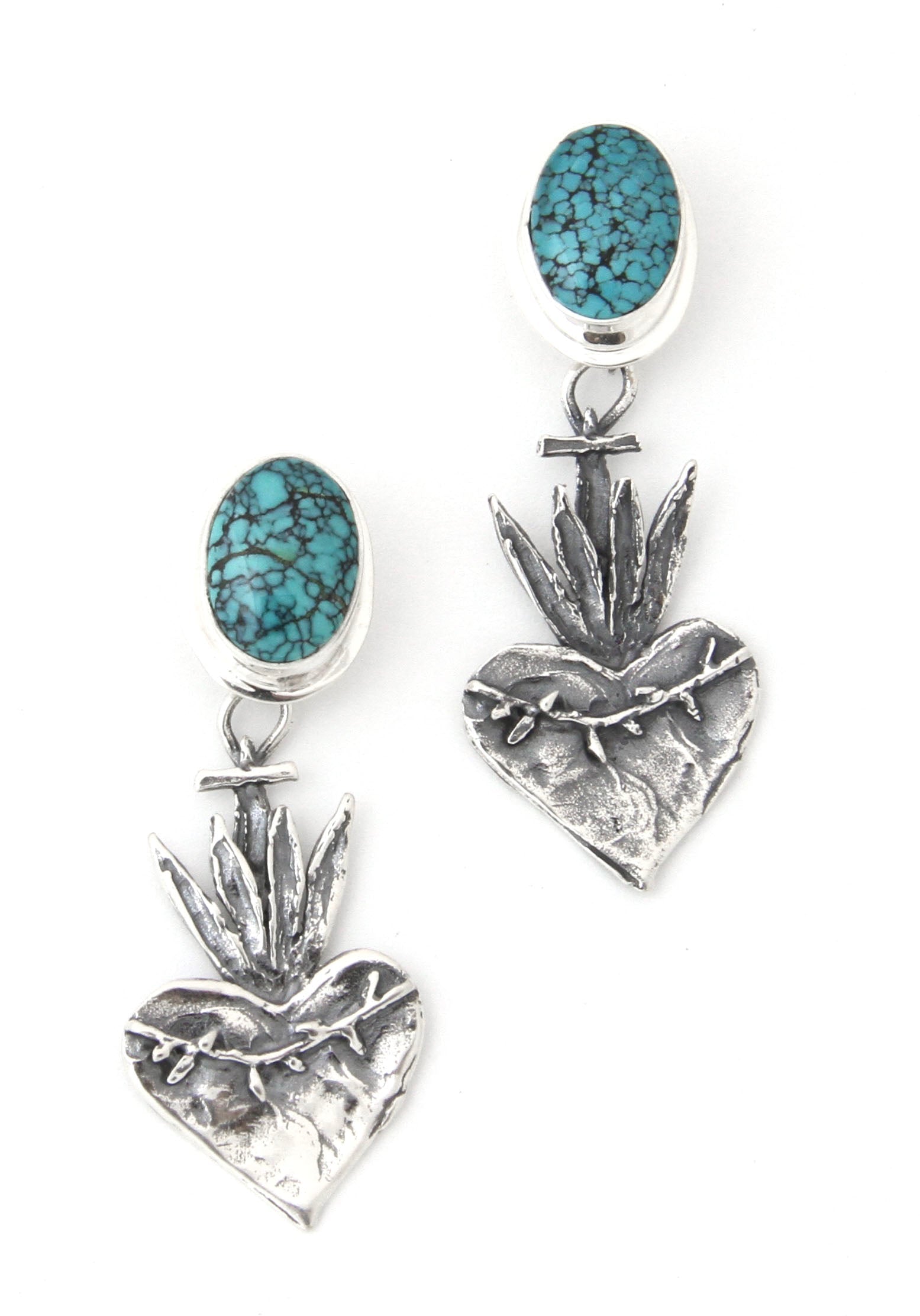 Sacred Heart With Chinese turquoise Earrings-jewelry-Pam Springall-Sorrel Sky Gallery