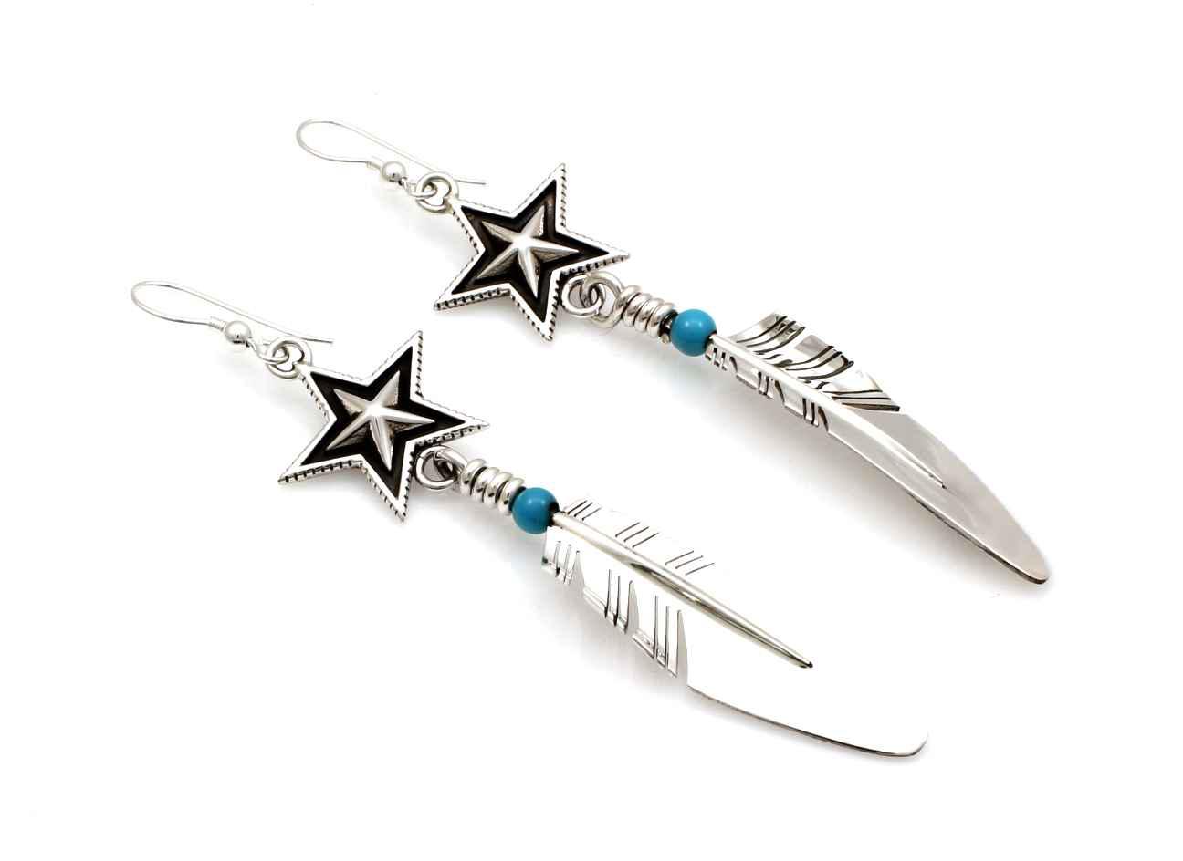 Small Star Feather Earrings