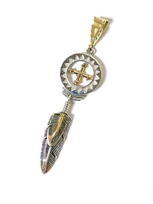 14K Gold and Silver Medicine Wheel and Cross Pendant-Jewelry-Ray Tracey-Sorrel Sky Gallery