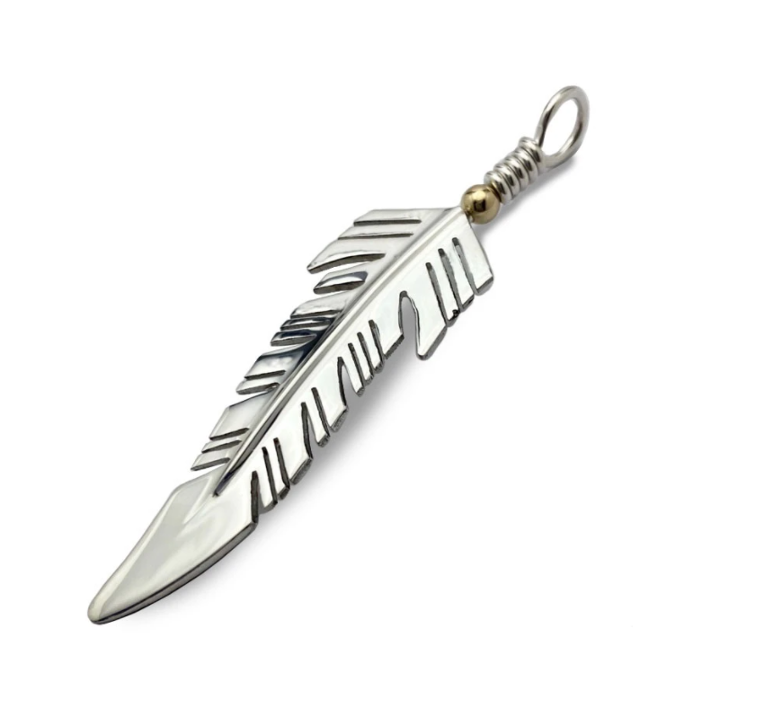 Horizon Eagle Feather Pendant Left w/18K Gold bead-Jewelry-Ray Tracey-Sorrel Sky Gallery
