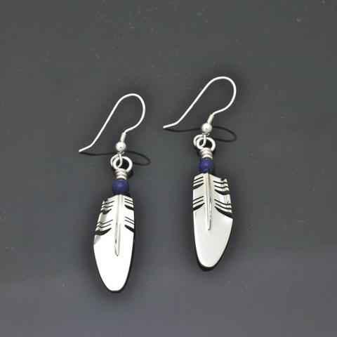 Small Feather Earrings with Lapis Bead-Jewelry-Ray Tracey-Sorrel Sky Gallery