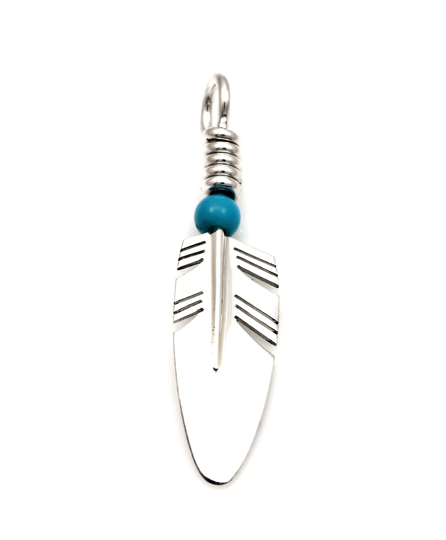 Small Feather Pendant with Turquoise Bead-Jewelry-Ray Tracey-Sorrel Sky Gallery