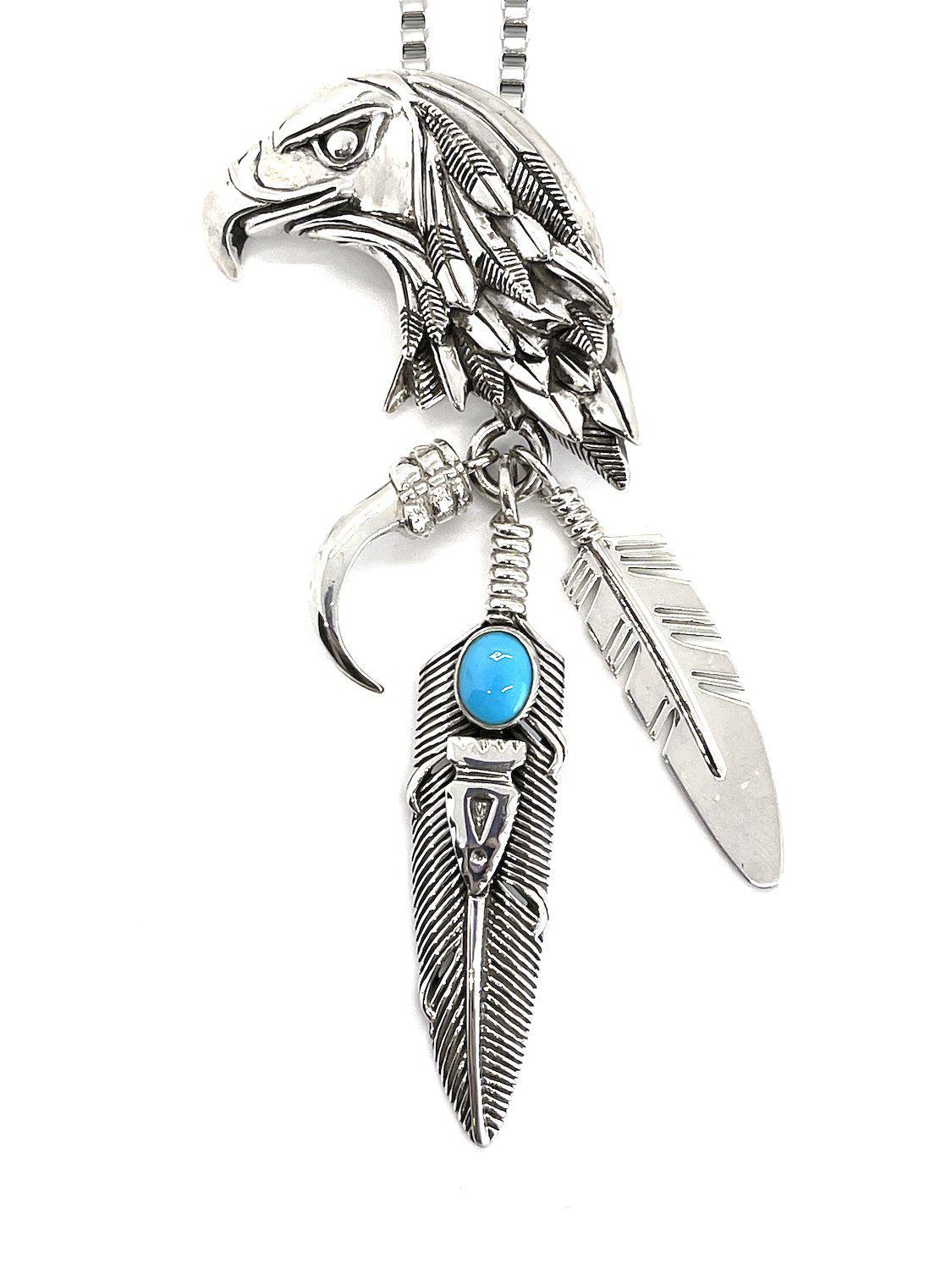 Eagle Head with Talon, Mystic Left, and Plume with Turquoise and Arrowhead-jewelry-Ray Tracey-Sorrel Sky Gallery