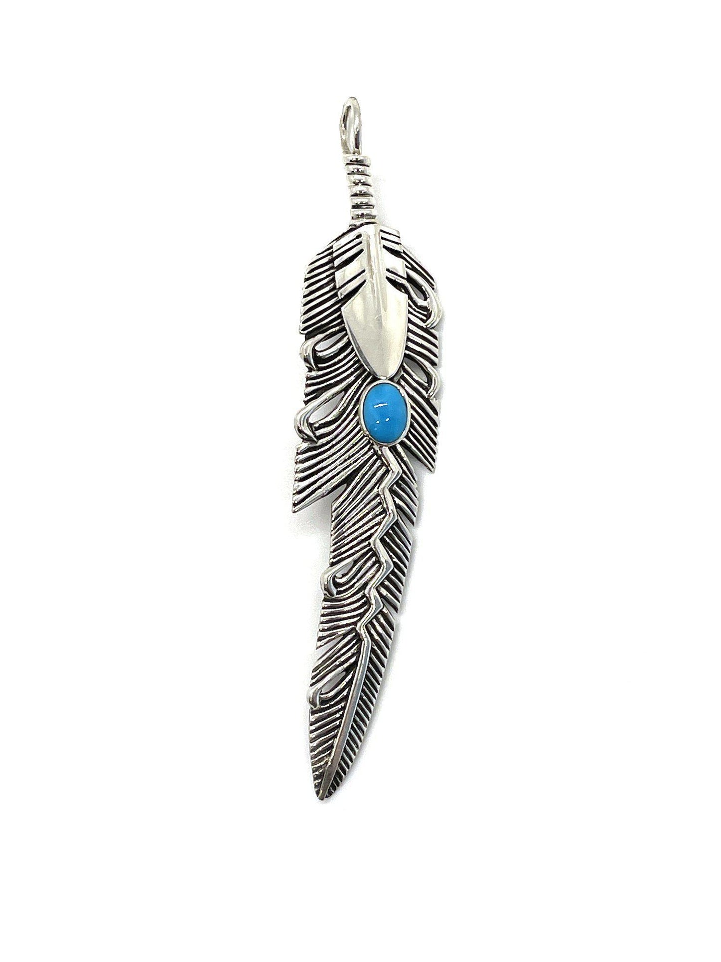 Piked Eagle Feather w/Turquoise and Fluff-jewelry-Ray Tracey-Sorrel Sky Gallery