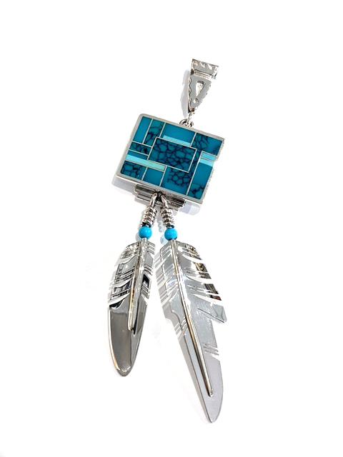 Turquoise Two Feather Pendant-jewelry-Ray Tracey-Sorrel Sky Gallery