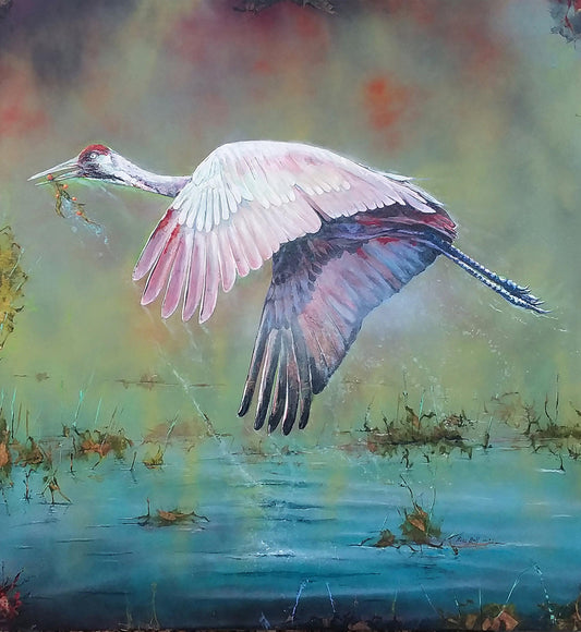 Morning Repast (Sandhill Crane)-Painting-Russ Ball-Sorrel Sky Gallery