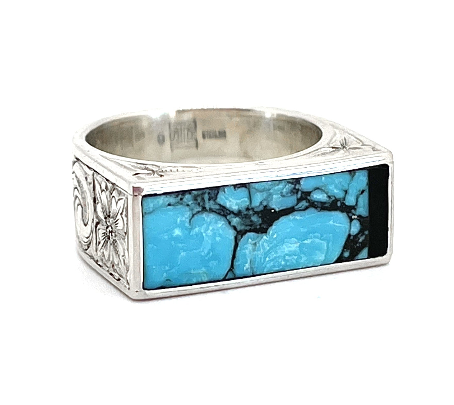 Engraved Inlay Turquoise Ring-jewelry-Shane Hendren-Sorrel Sky Gallery