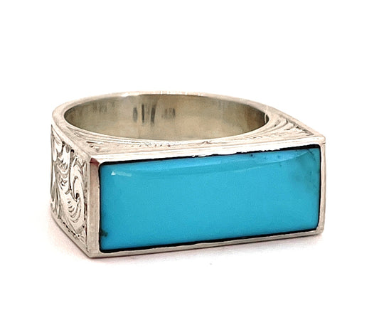 Engraved Inlay Turquoise Ring-jewelry-Shane Hendren-Sorrel Sky Gallery