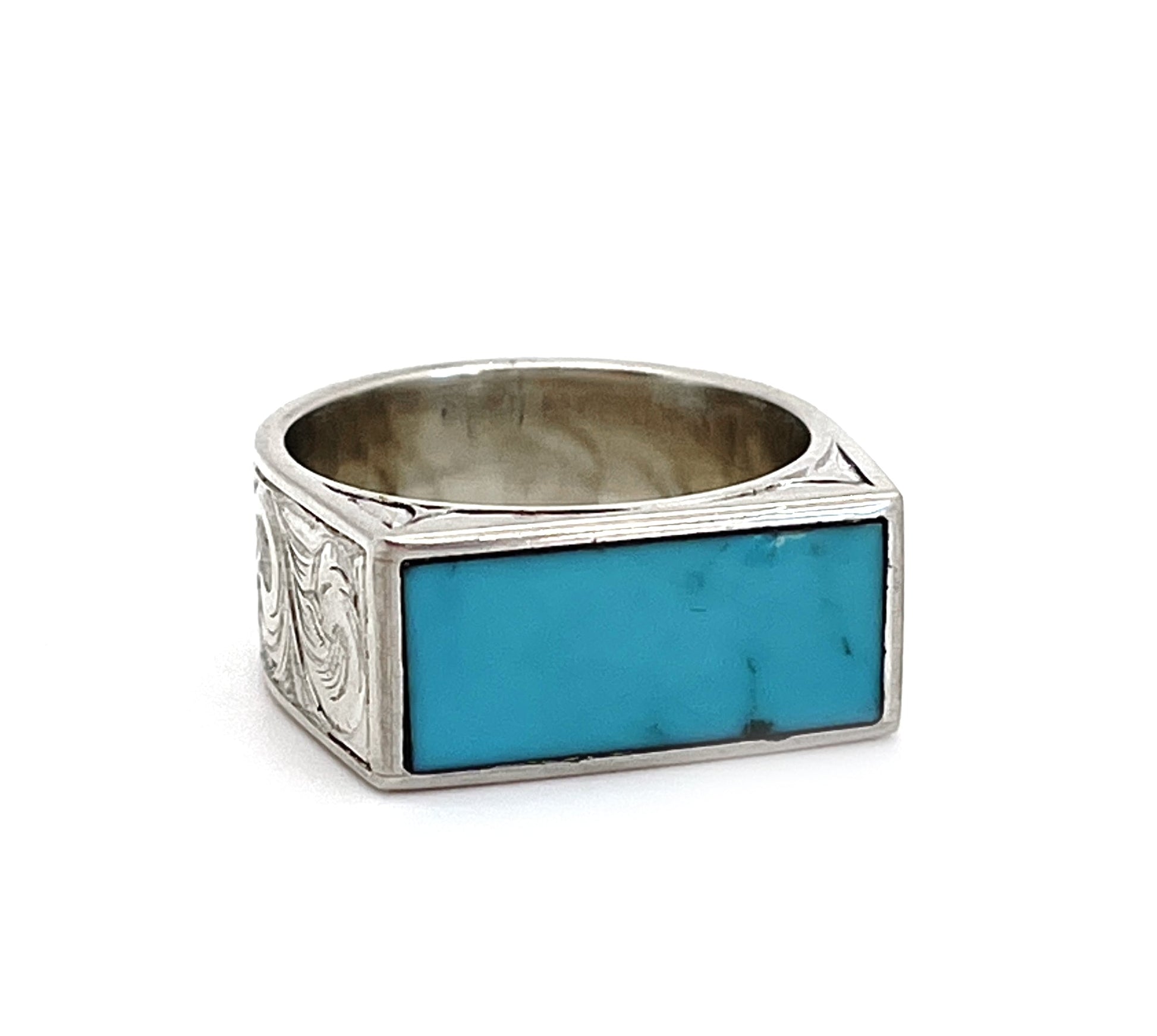 Engraved Inlay Turquoise Ring-jewelry-Shane Hendren-Sorrel Sky Gallery