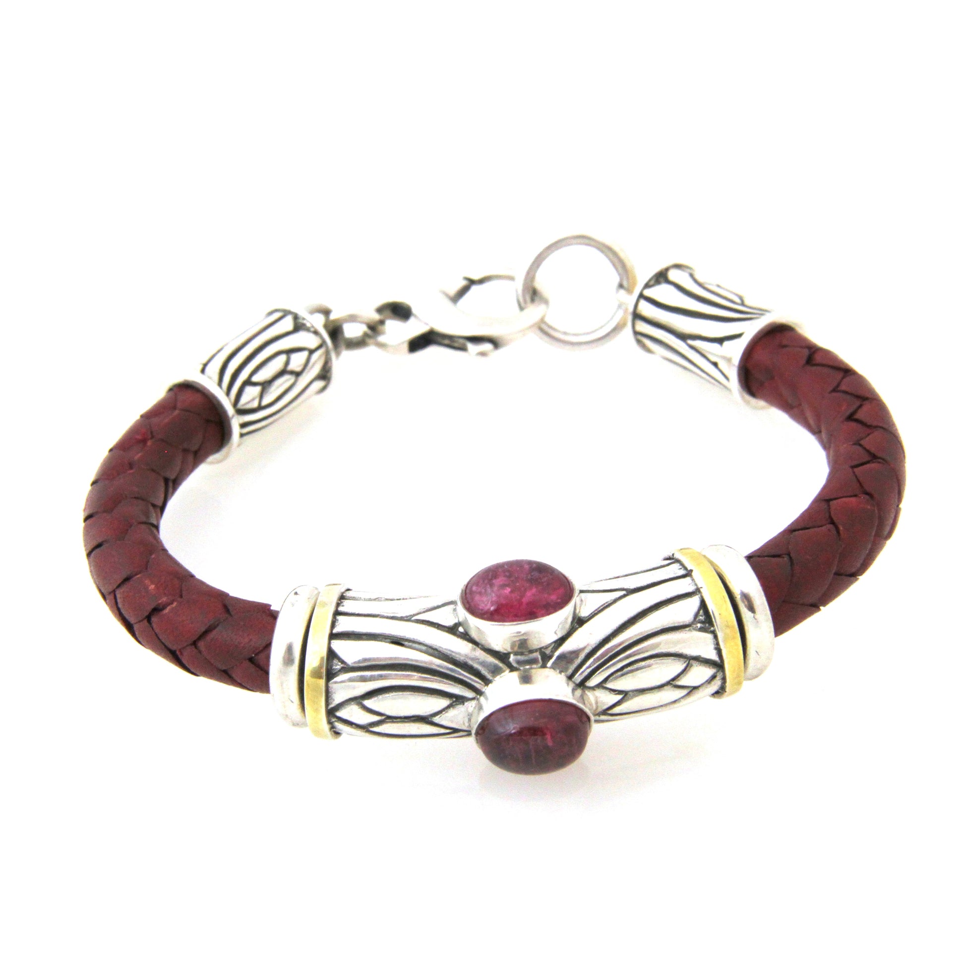 Purple Tourmaline, Vermeil and Sterling Silver with Braided Leather Bracelet-Jewelry-Shreve Saville-Sorrel Sky Gallery