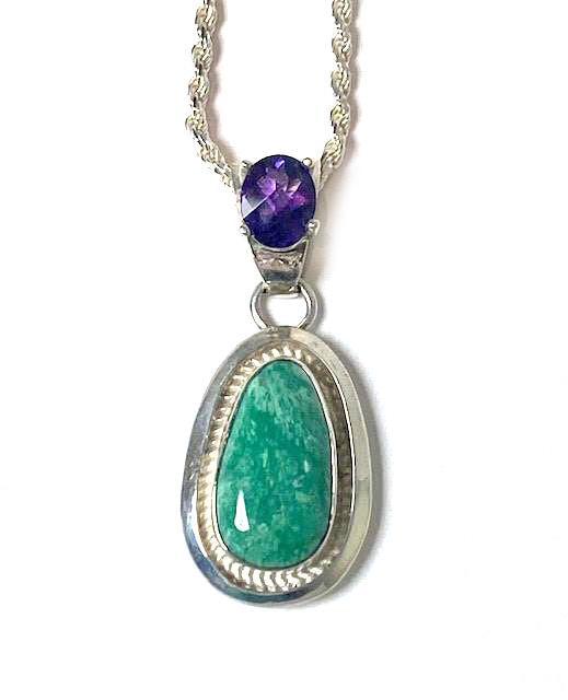 Bemali Turquoise Amethyst Pendant w/ Sterling Silver Chain-Jewelry-Victor Gabriel-Sorrel Sky Gallery